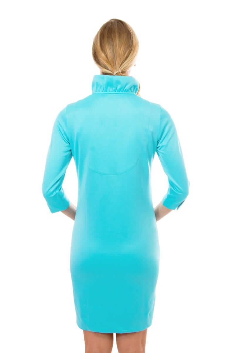 Jersey Ruffneck Dress - Solid Turquoise