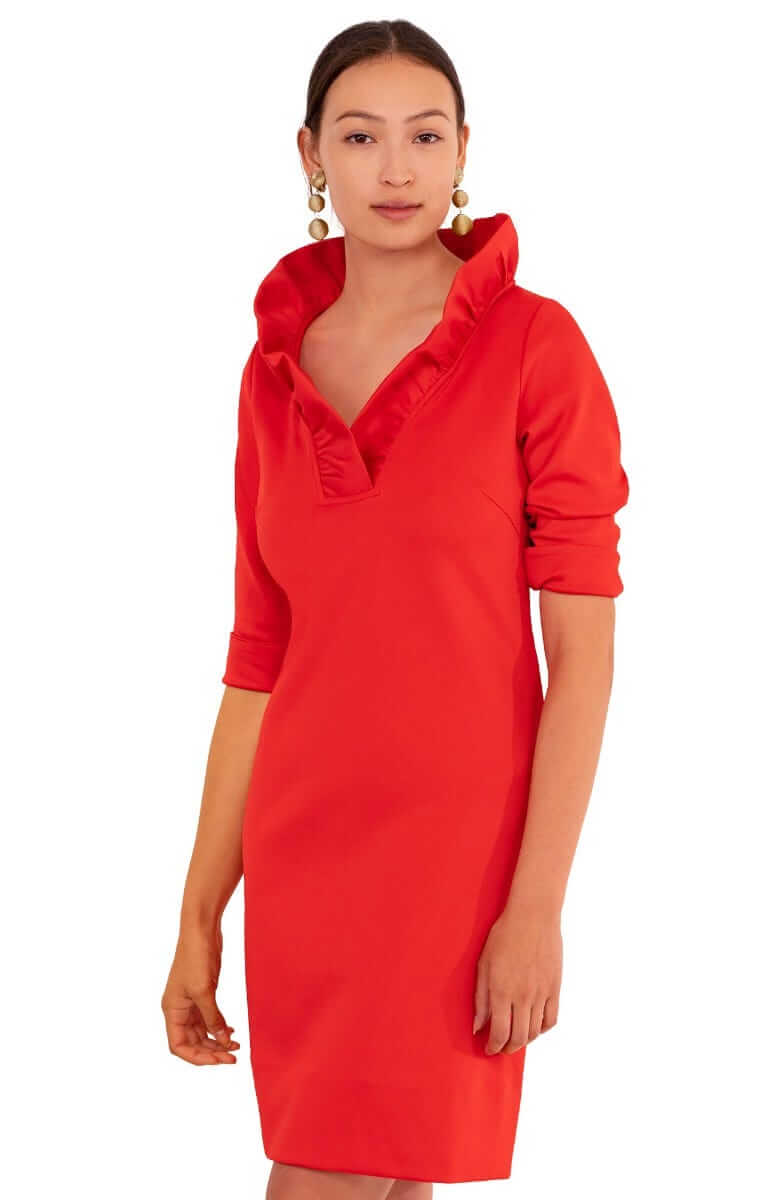 Jersey Ruffneck Dress - Solid Crimson