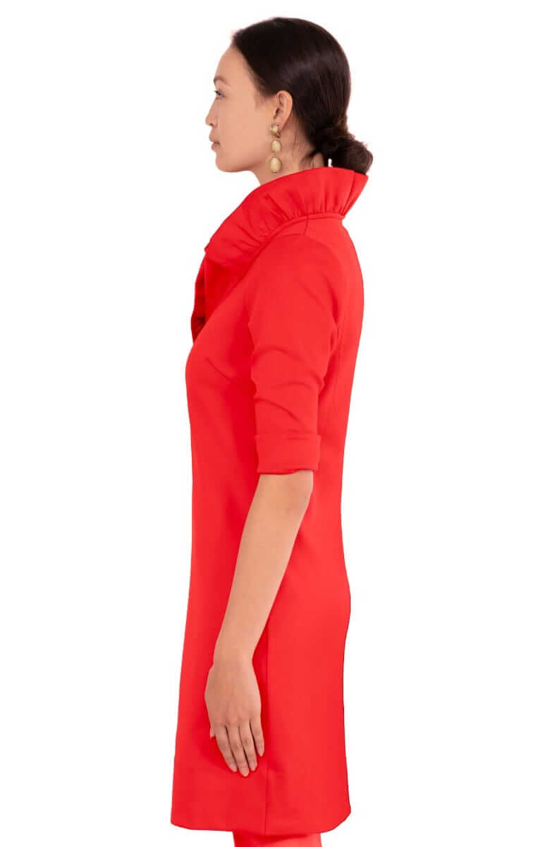 Jersey Ruffneck Dress - Solid Crimson