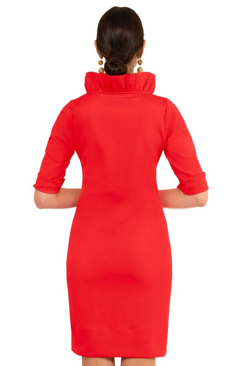 Jersey Ruffneck Dress - Solid Crimson