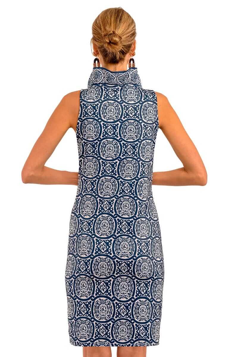 Ruffneck Sleeveless Dress - Sultan&#39;s Dining Room Navy White