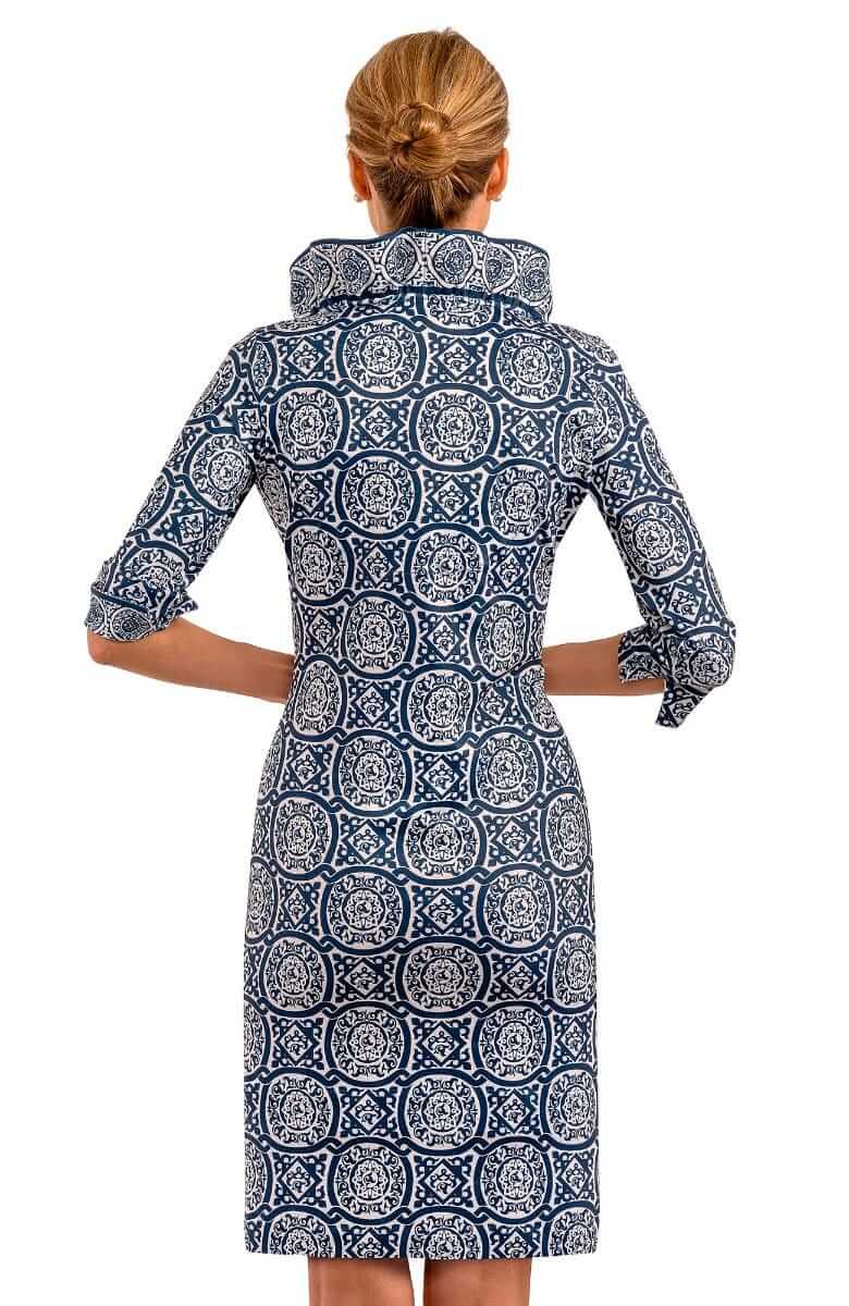 Ruffneck Dress - Sultan&#39;s Dining Room Navy White