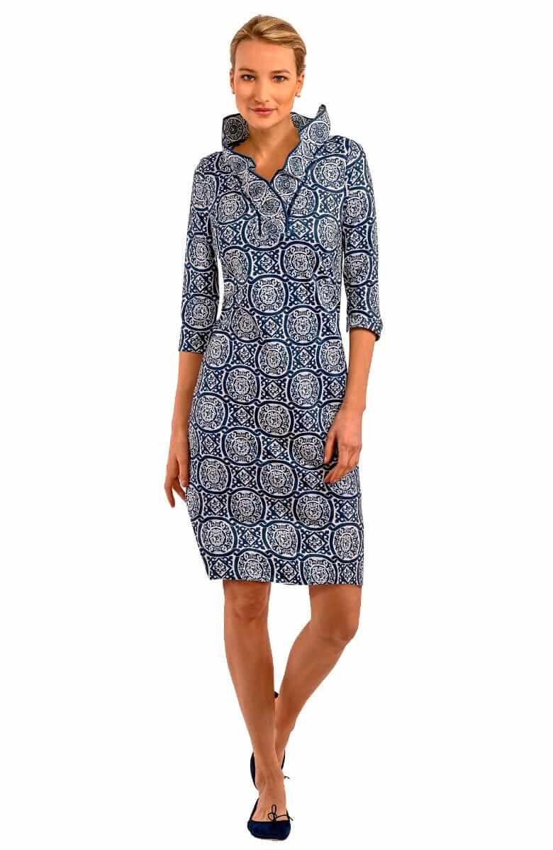 Ruffneck Dress - Sultan&#39;s Dining Room Navy White