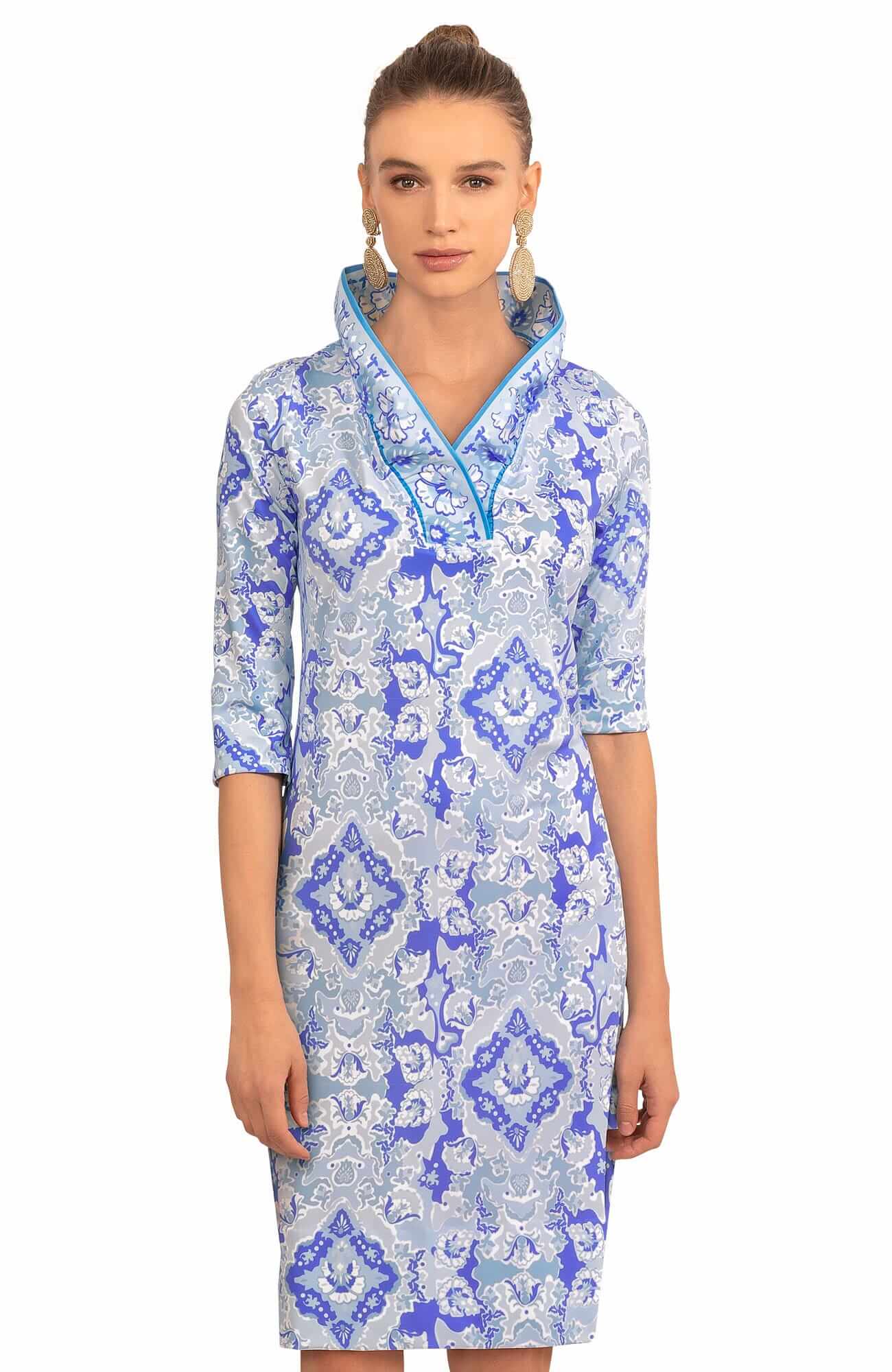 Jersey Ruffneck Dress - Watteau Blues