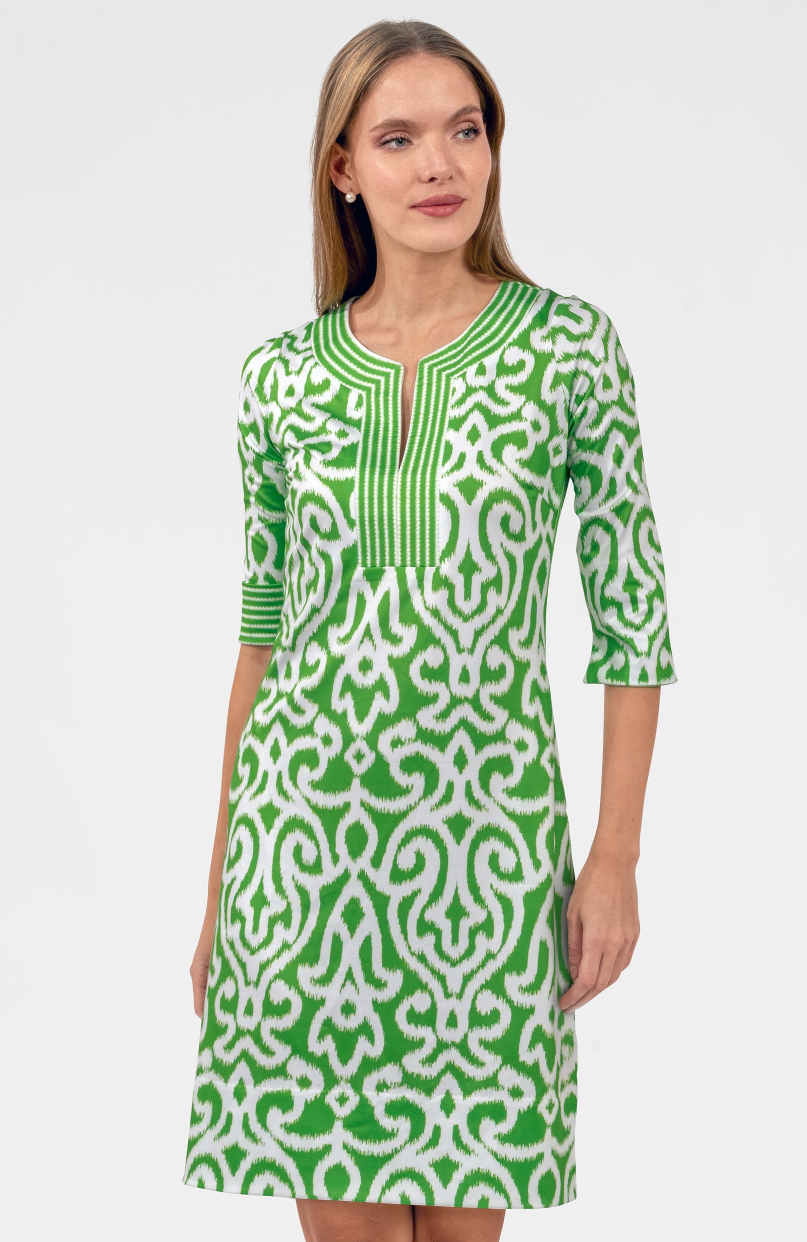 Split Neck Dress- Arabesque Kelly