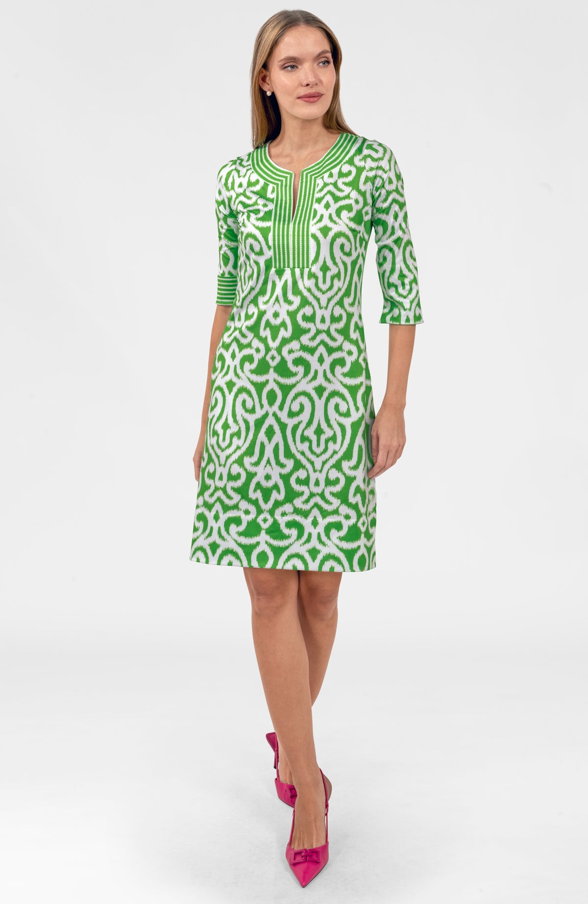 Split Neck Dress- Arabesque Kelly