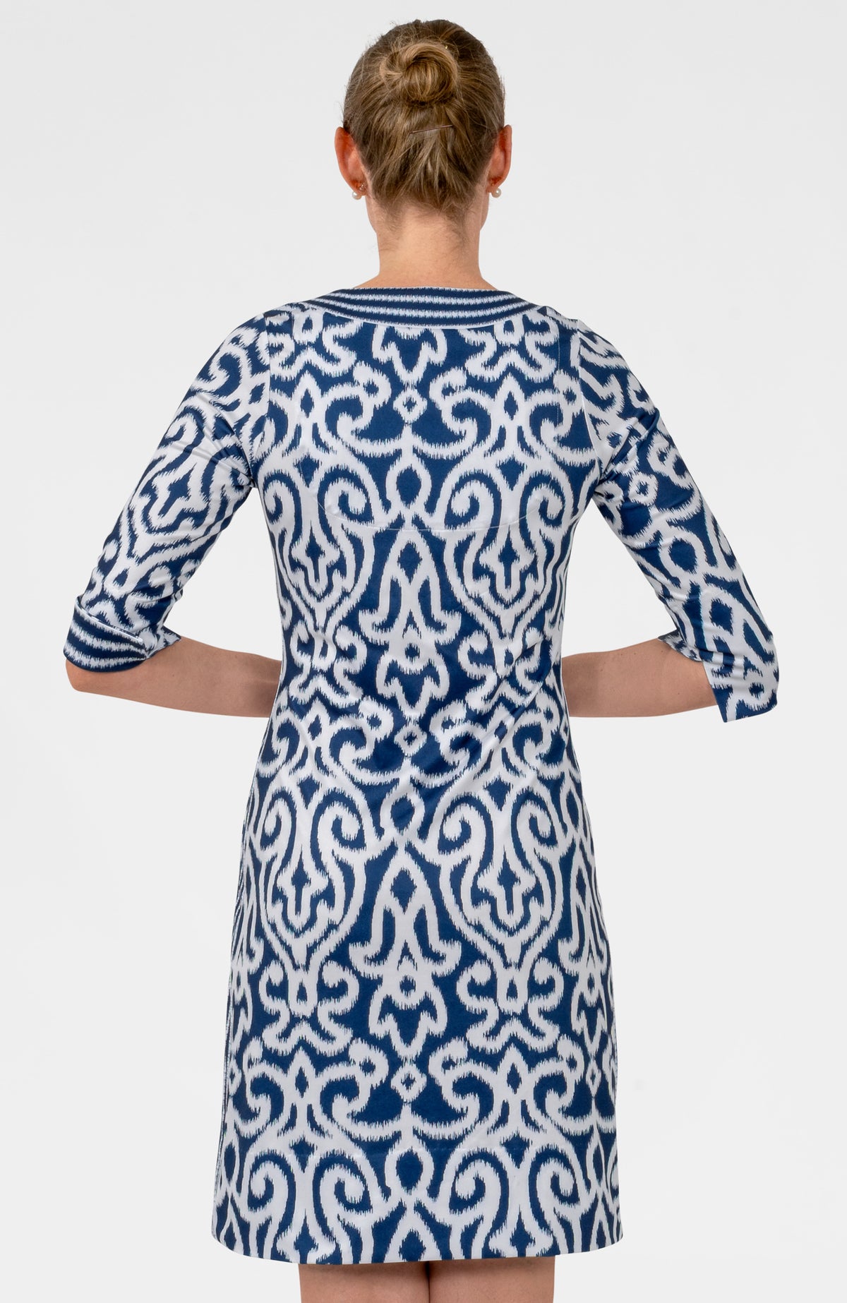 Split Neck Dress- Arabesque Navy