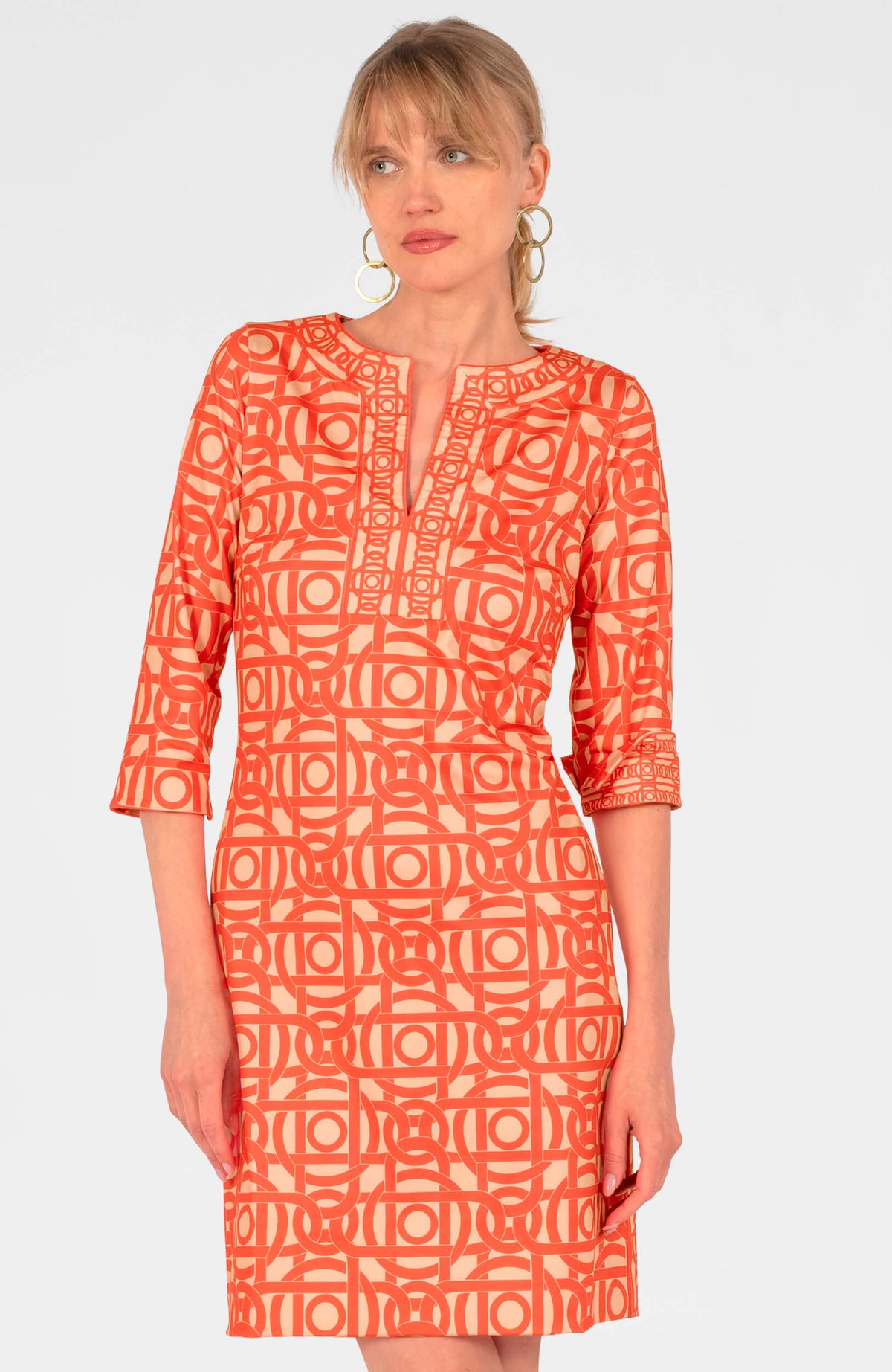 Split Neck Dress - Aubazine Coral