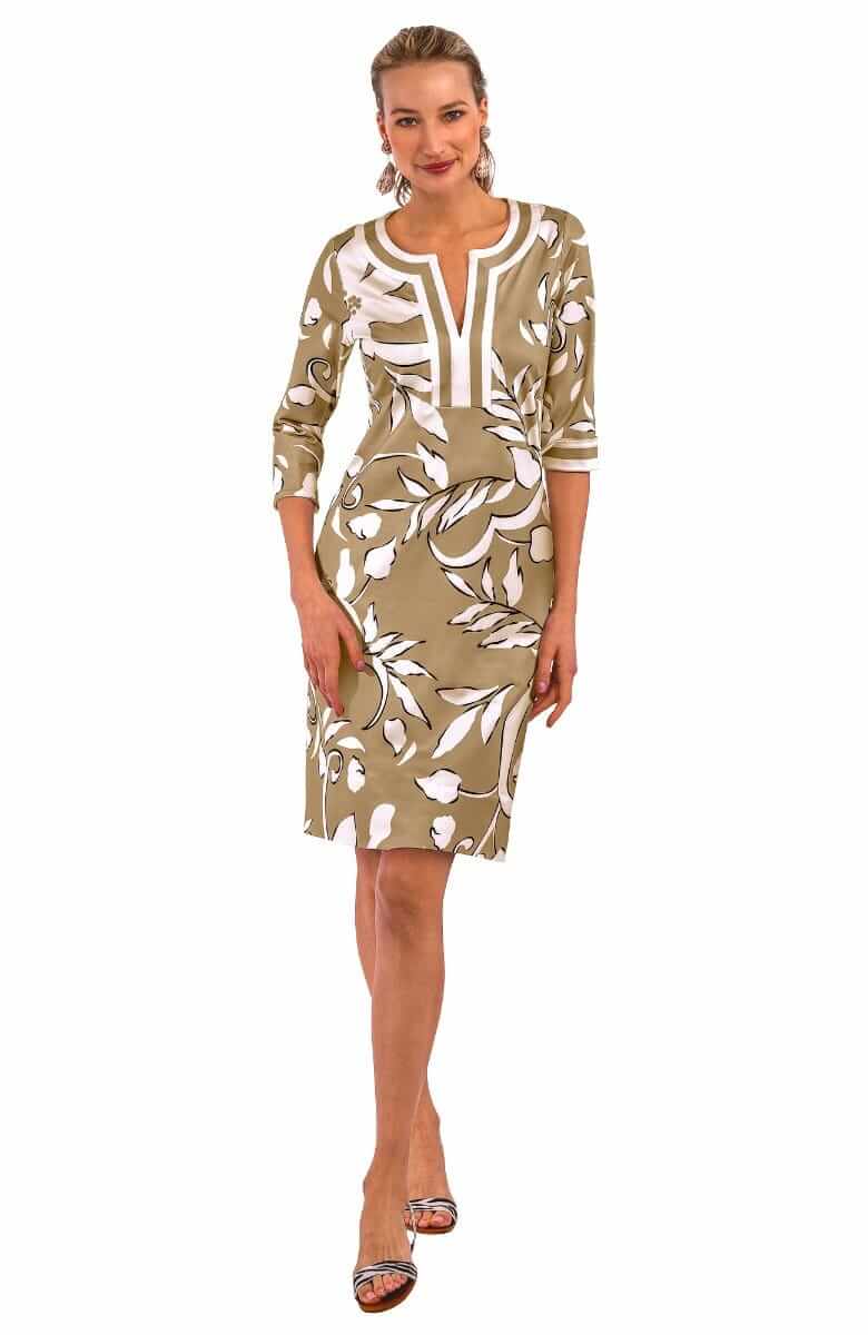 Jersey Split Neck Dress - Full Bloom Khaki