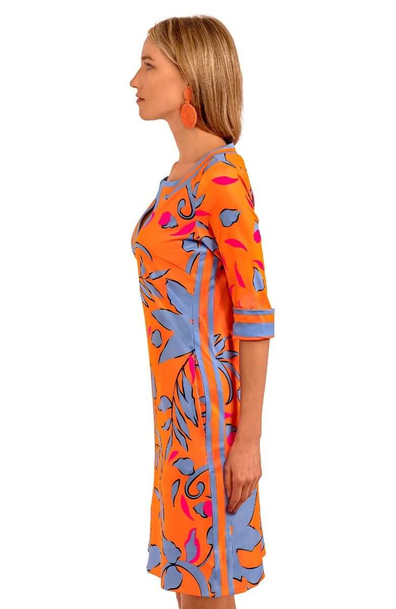 Jersey Split Neck Dress - Full Bloom Orange