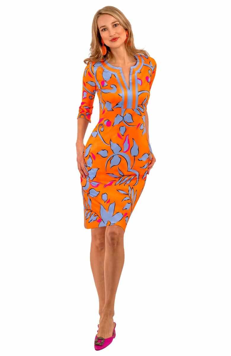 Jersey Split Neck Dress - Full Bloom Orange