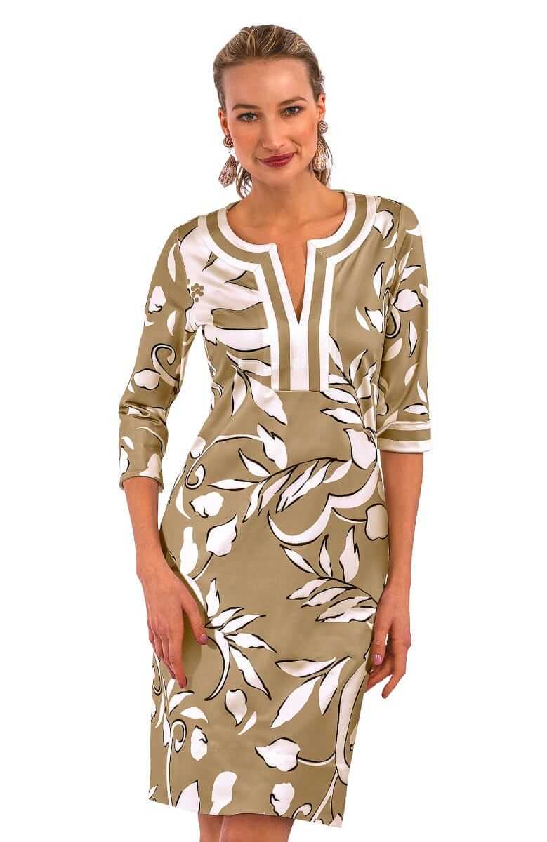 Jersey Split Neck Dress - Full Bloom Khaki