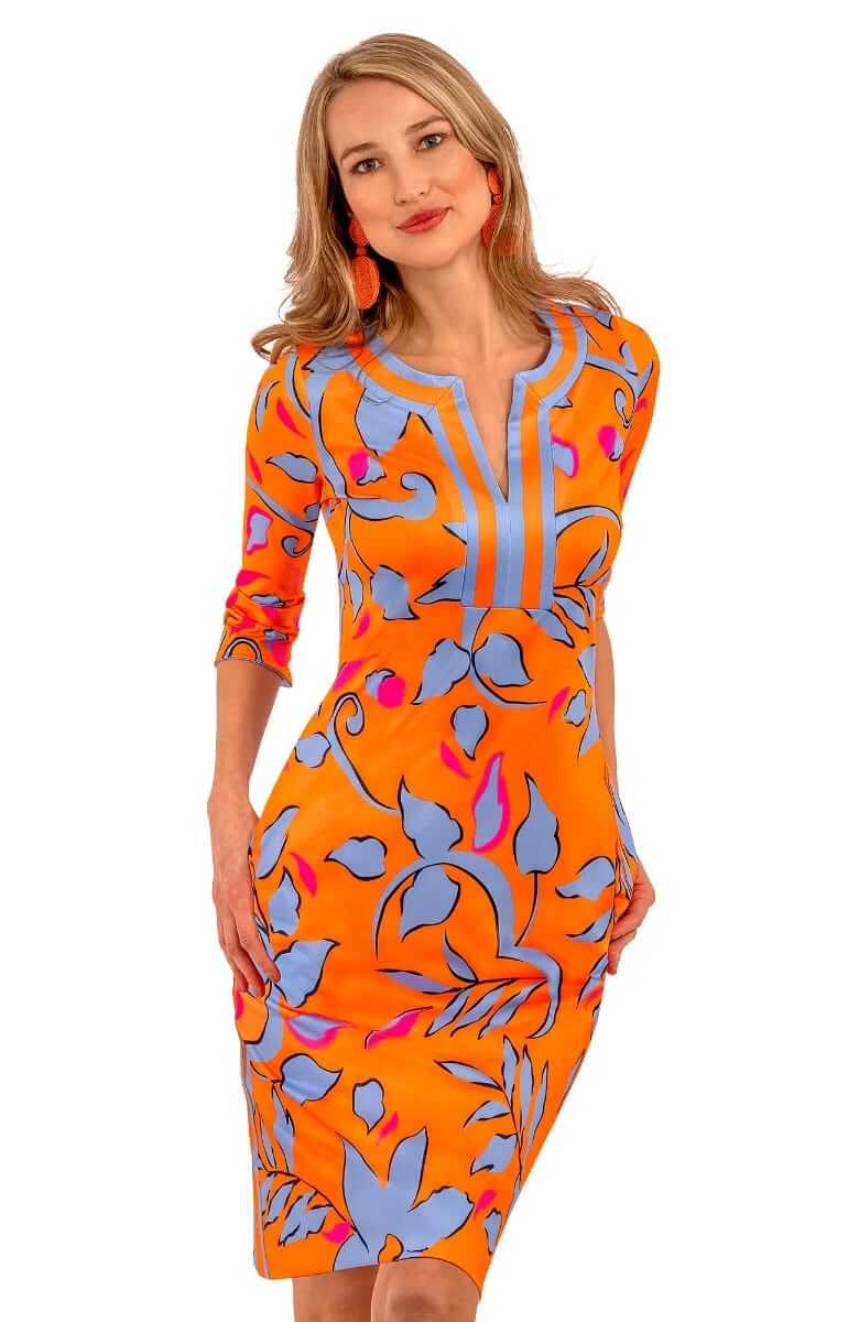 Jersey Split Neck Dress - Full Bloom Orange