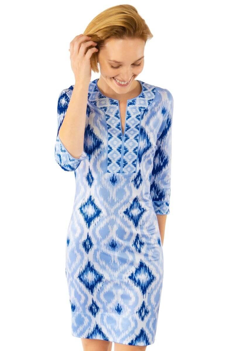 Jersey Split Neck Dress Kitt Ikat - Final Sale Blues