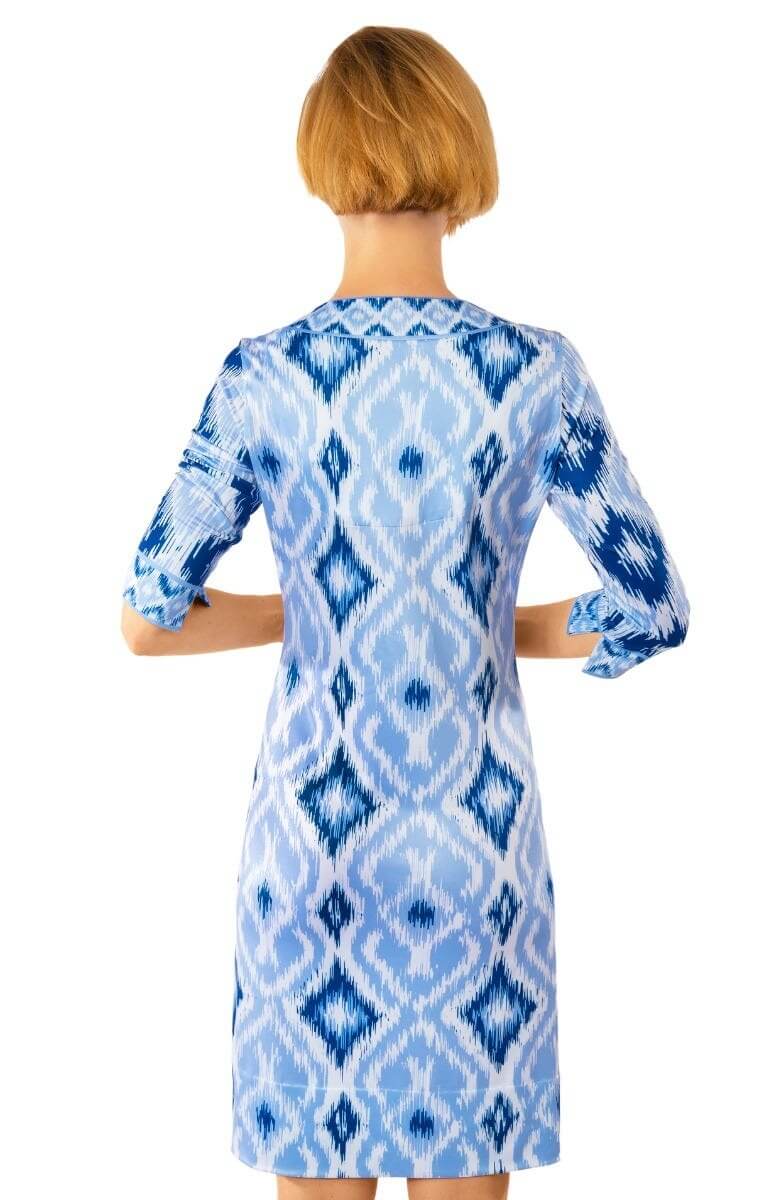 Jersey Split Neck Dress Kitt Ikat - Final Sale Blues