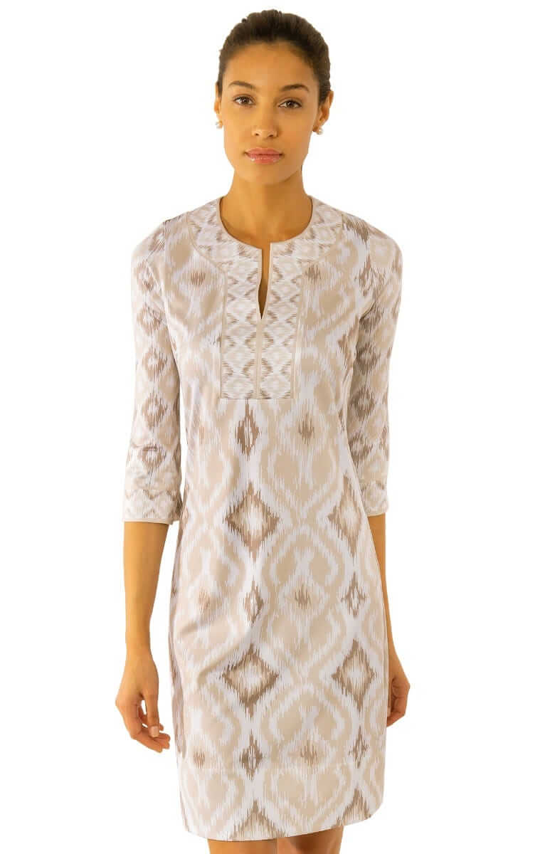 Jersey Split Neck Dress Kitt Ikat - Final Sale Khaki