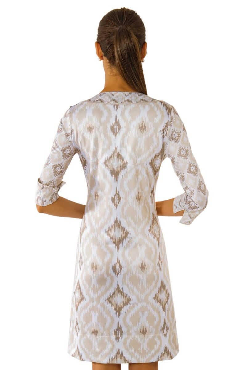 Jersey Split Neck Dress Kitt Ikat - Final Sale Khaki