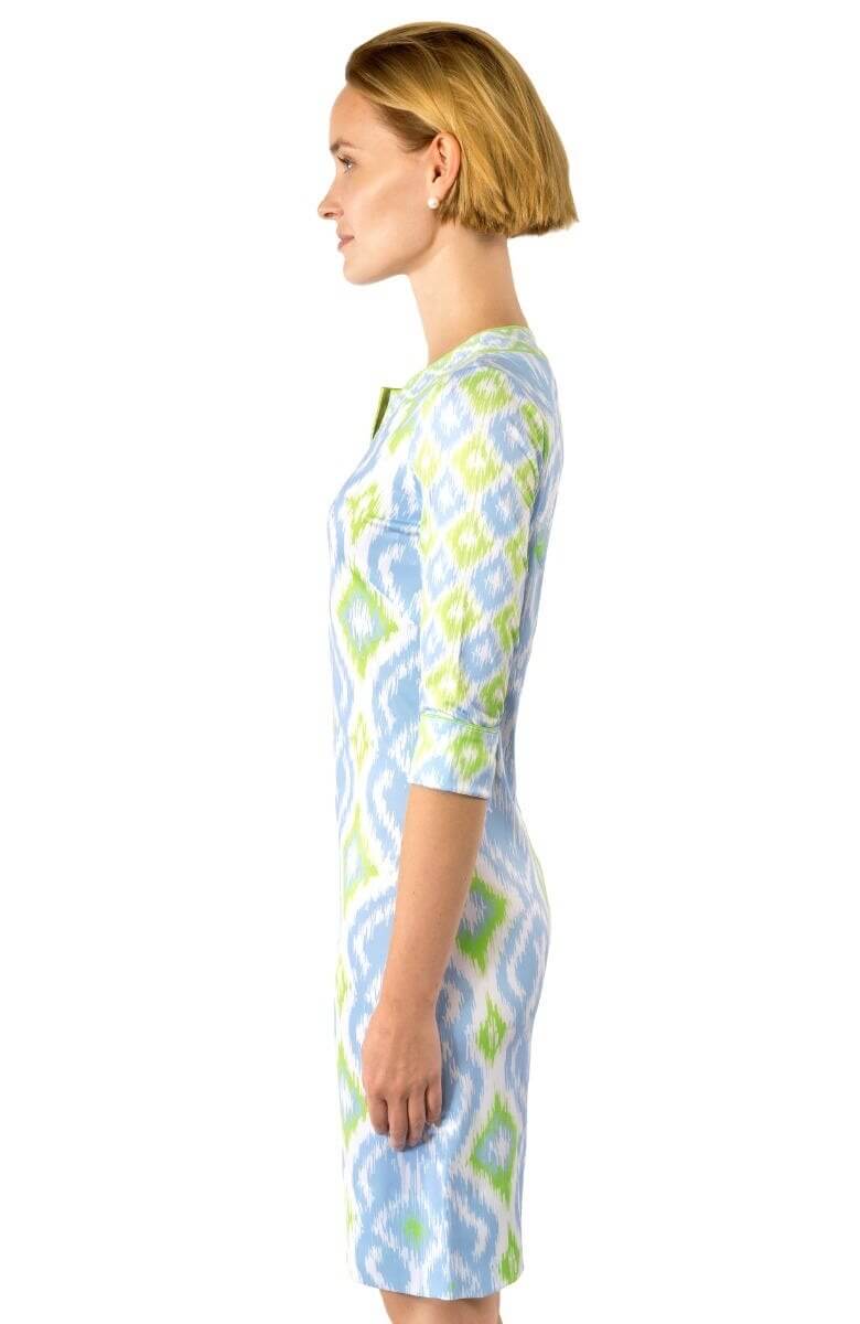 Jersey Split Neck Dress Kitt Ikat - Final Sale Periwinkle Lime