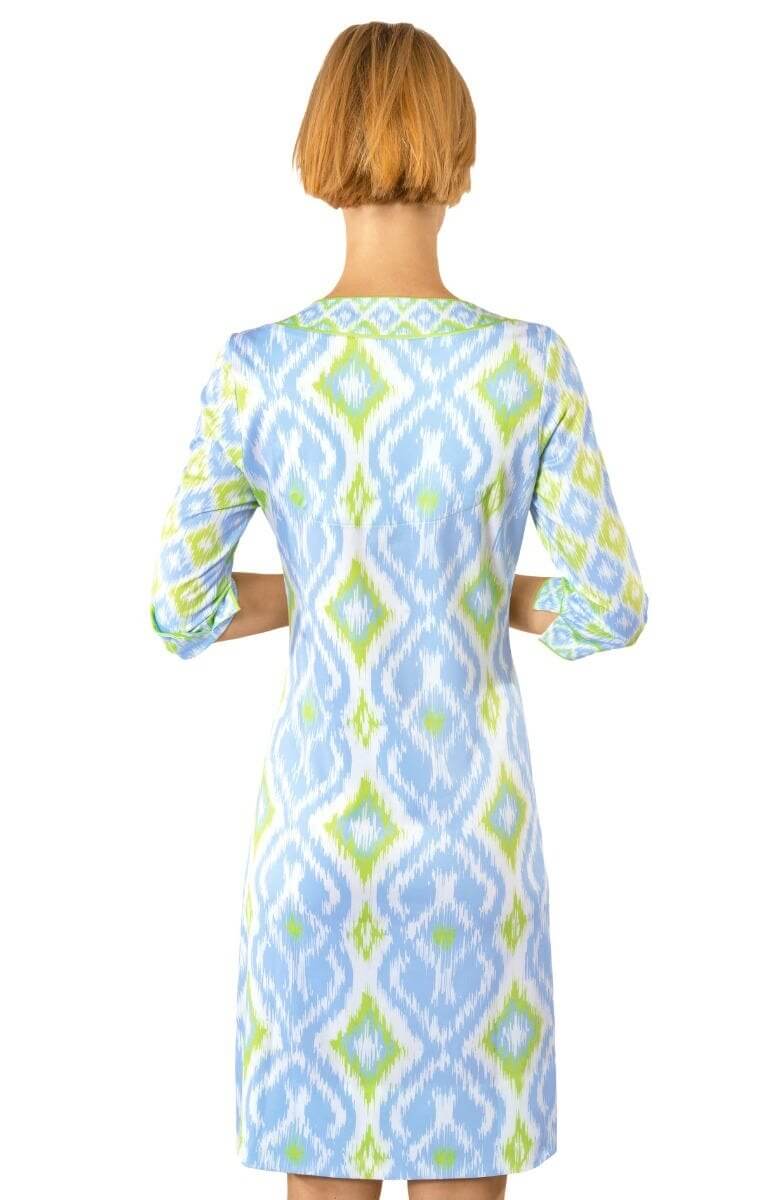 Jersey Split Neck Dress Kitt Ikat - Final Sale Periwinkle Lime