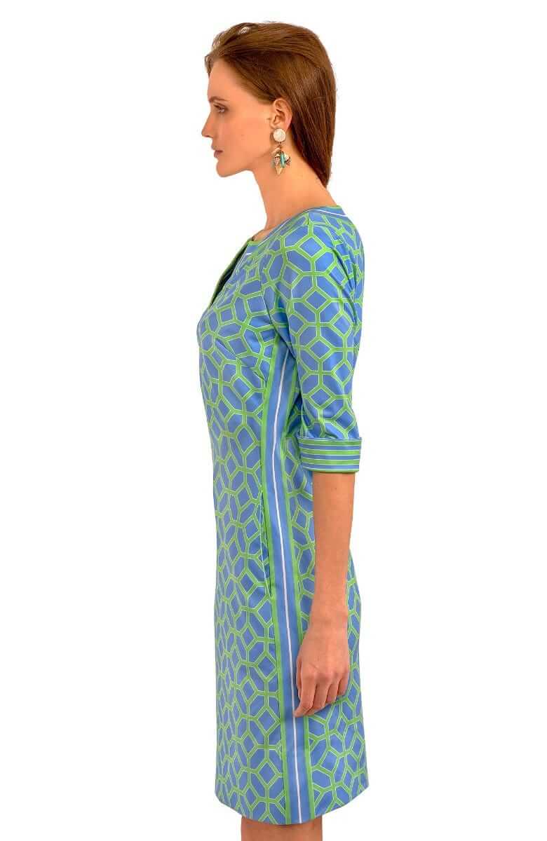 Jersey Split Neck Dress - Lucy In The Sky With Diamonds - Final Sale Blue Kelly