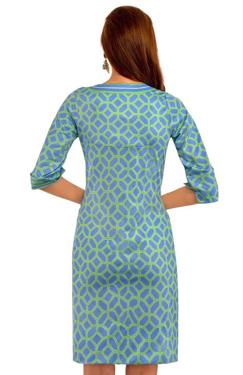 Jersey Split Neck Dress - Lucy In The Sky With Diamonds Blue Kelly