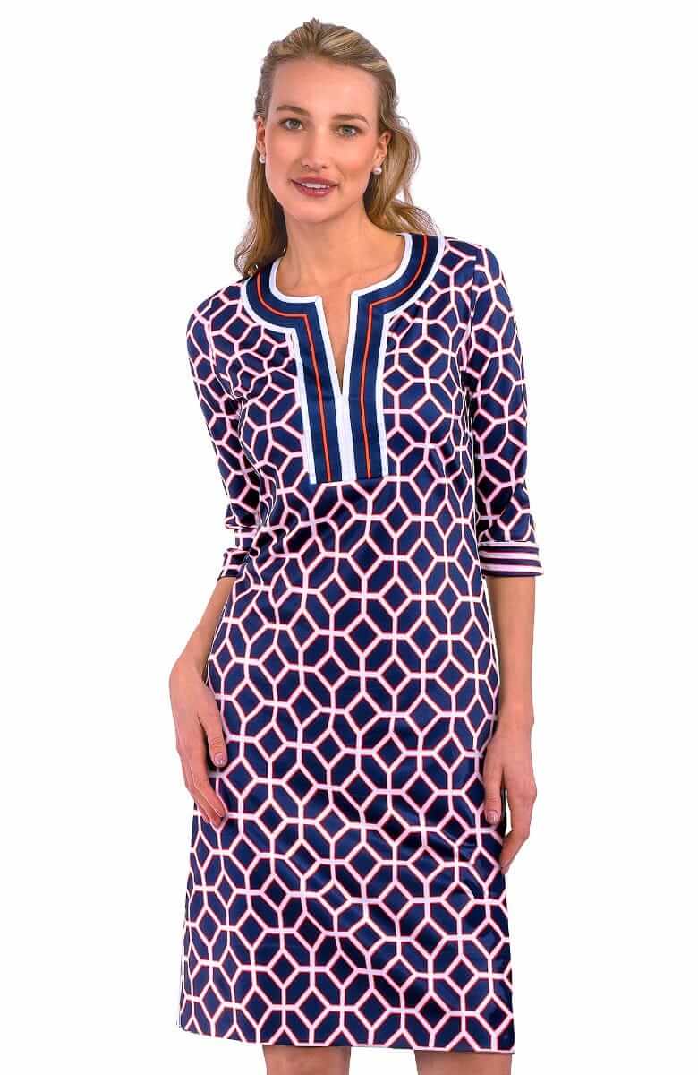 Jersey Split Neck Dress - Lucy In The Sky With Diamonds - Final Sale Navy