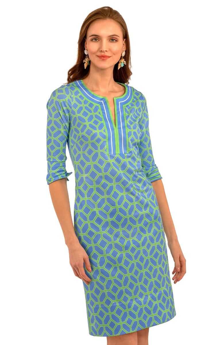 Jersey Split Neck Dress - Lucy In The Sky With Diamonds Blue Kelly