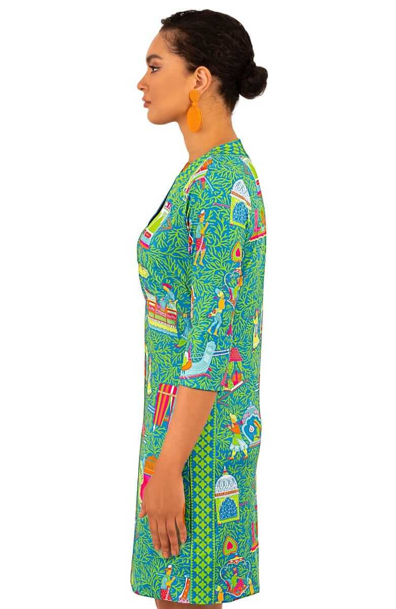 Jersey Split Neck Dress - Palanquin Party - Final Sale Turquoise