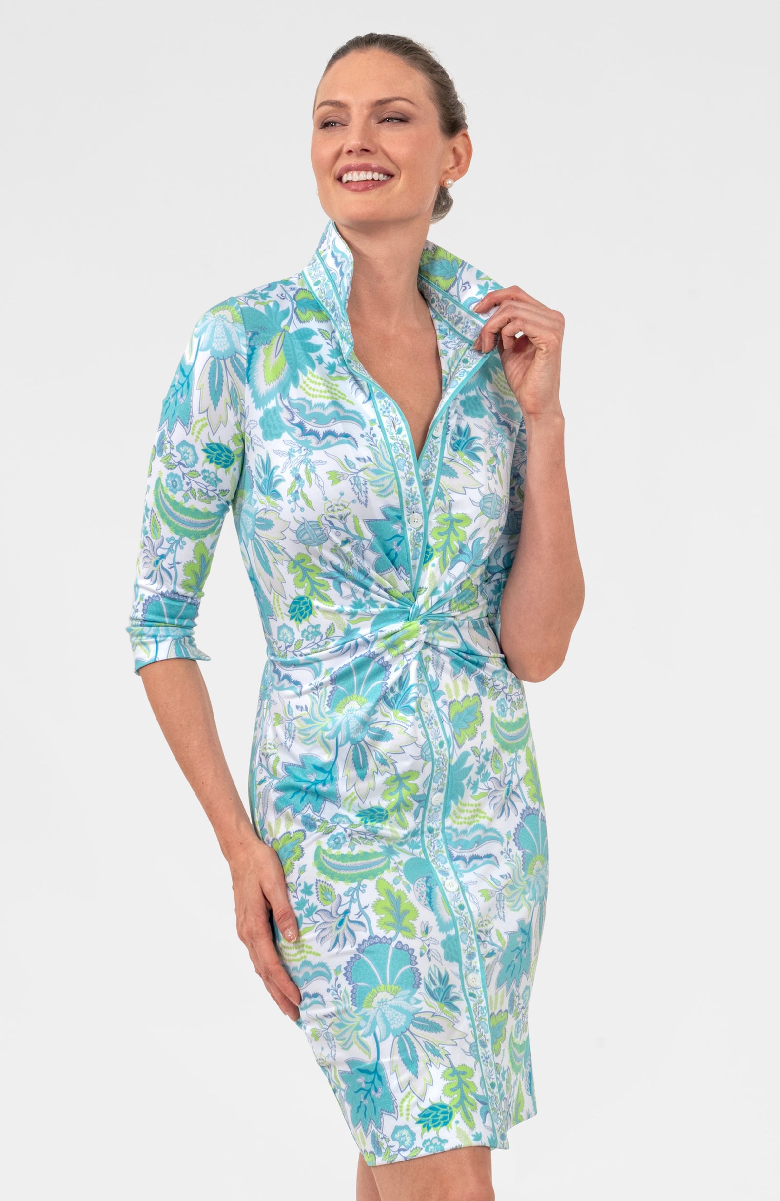 Twist & Shout Dress - Blooming Party Ocean Turq