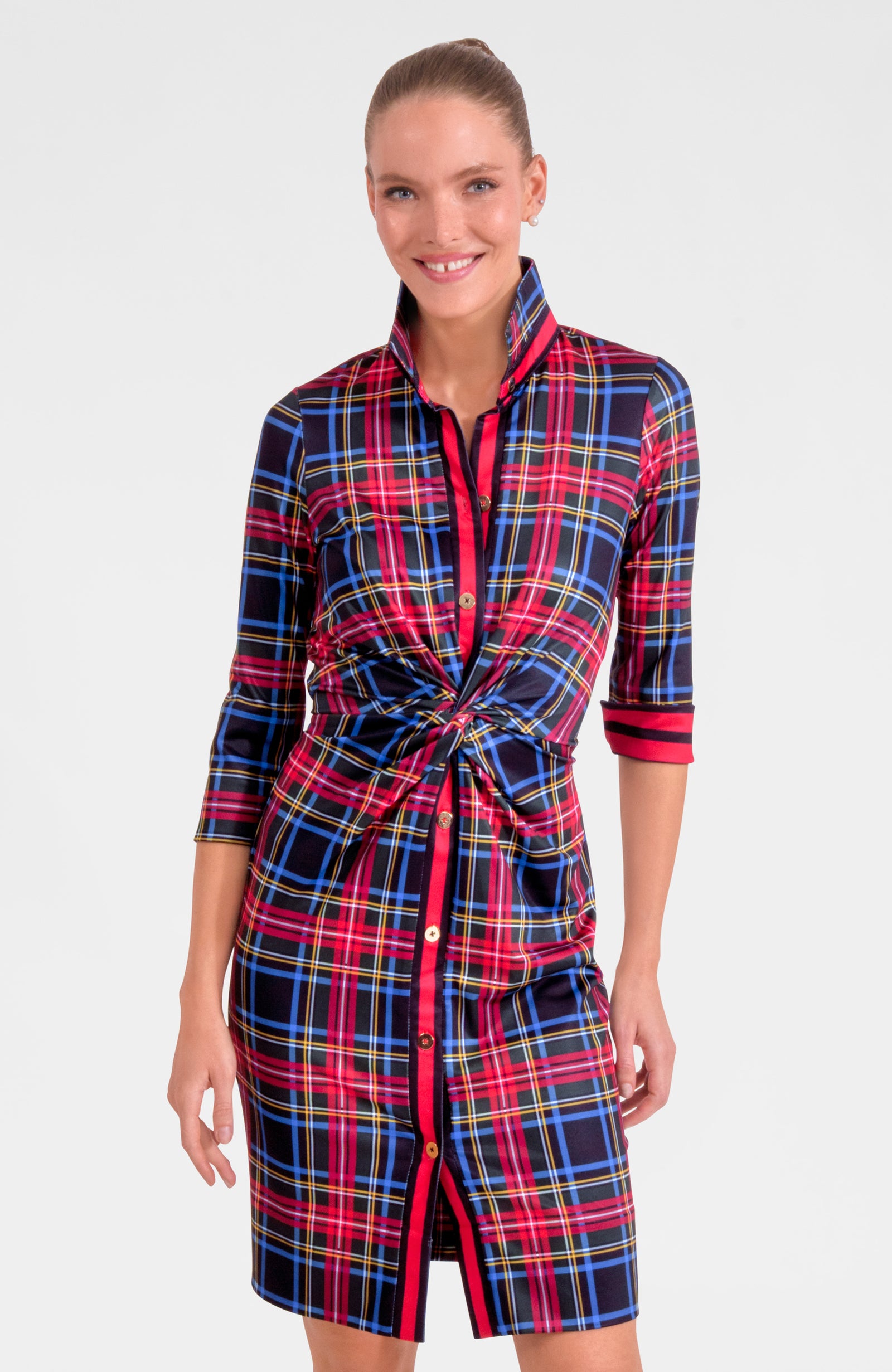 Twist & Shout Dress - Stewart Plaid Black Multi