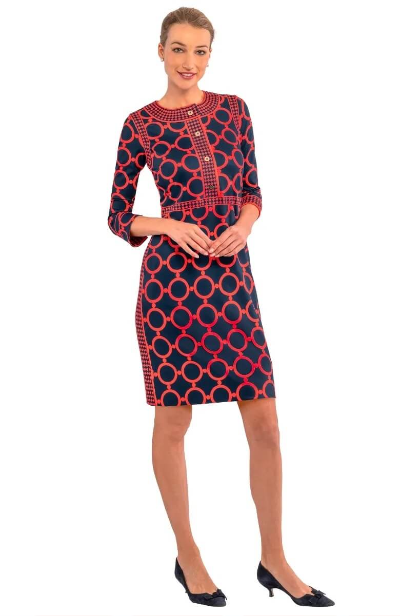 Trimmed Up Dress - Dip &amp; Dot Navy Red