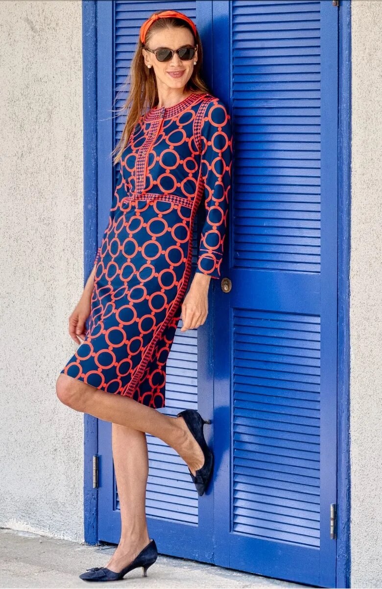 Trimmed Up Dress - Dip &amp; Dot Navy Red