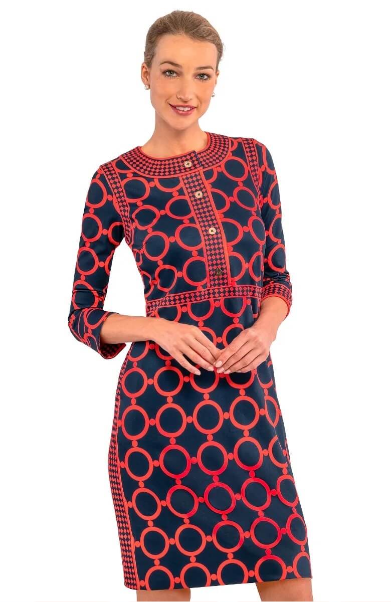 Trimmed Up Dress - Dip &amp; Dot Navy Red