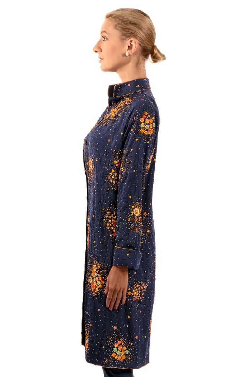 Hand Beaded/Embroidered Constellation Coat - La Di Da Navy