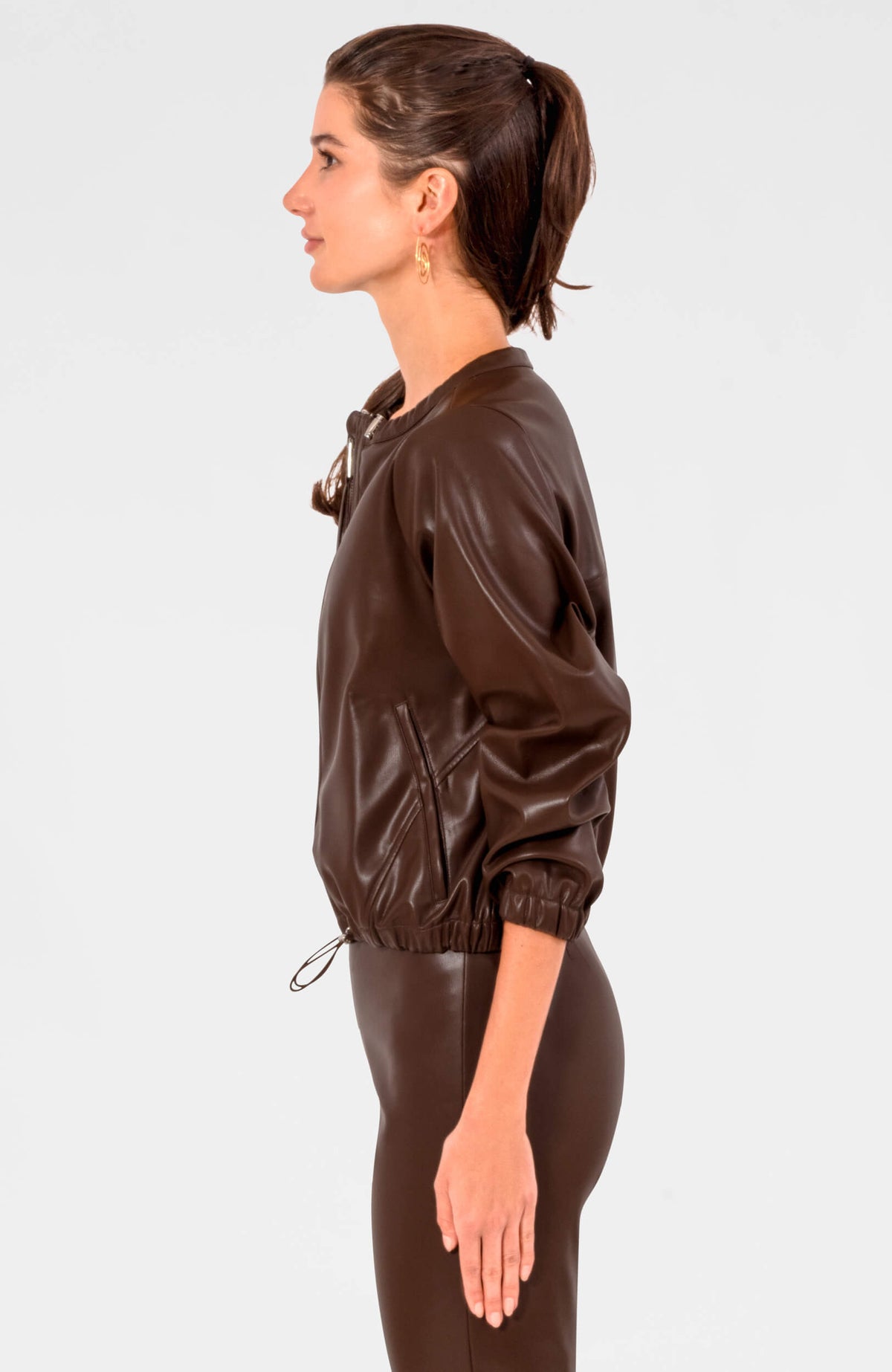 Leatherette Bomber Jacket Espresso