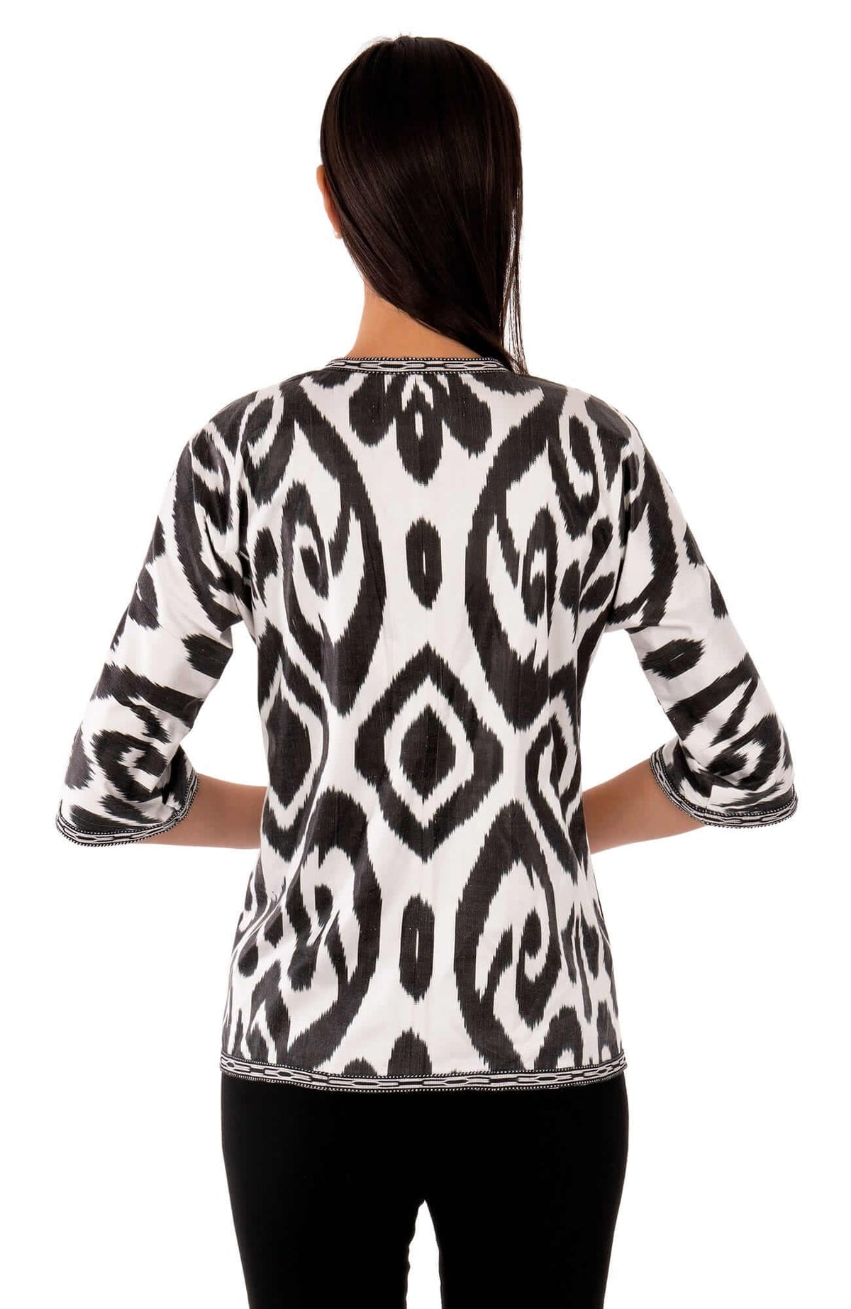 Hand Woven Silk Ikat Jacket Black White