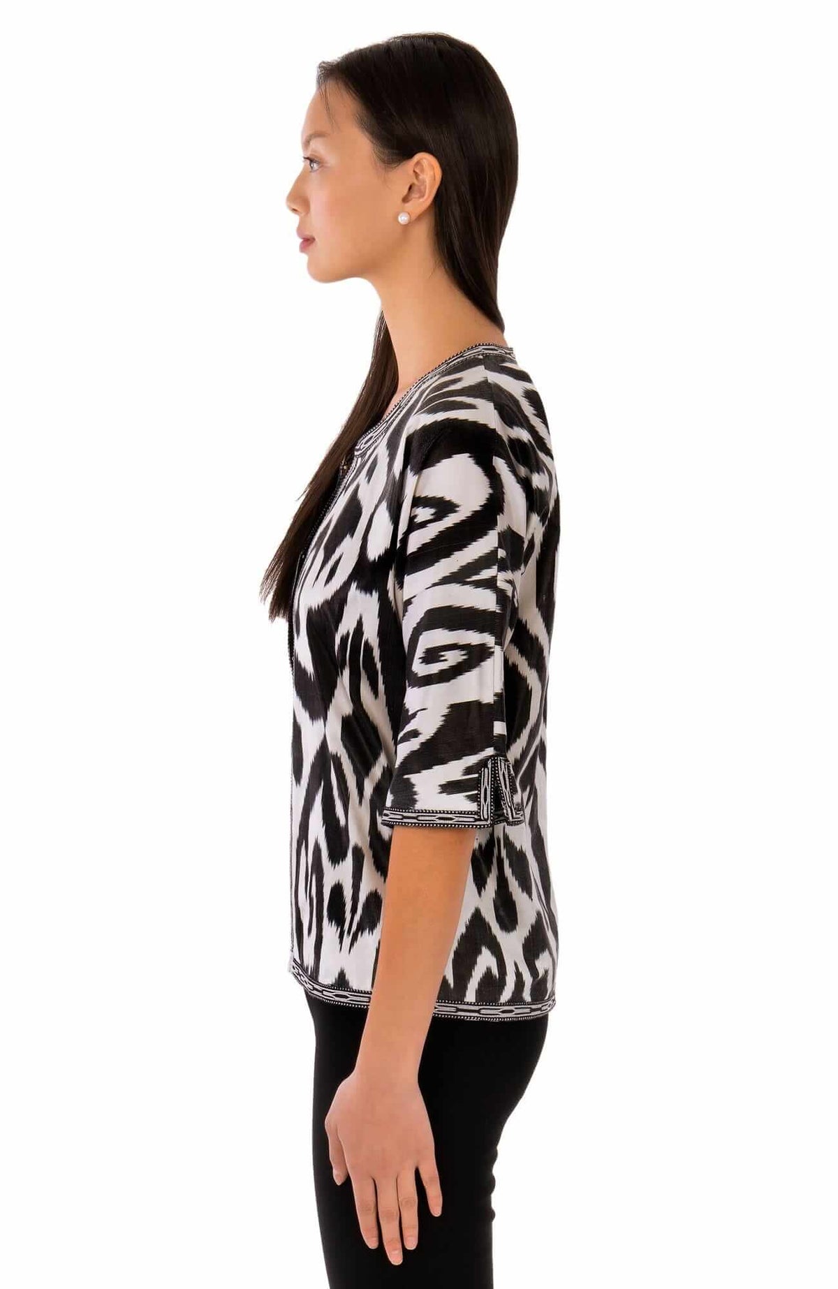 Hand Woven Silk Ikat Jacket Black White