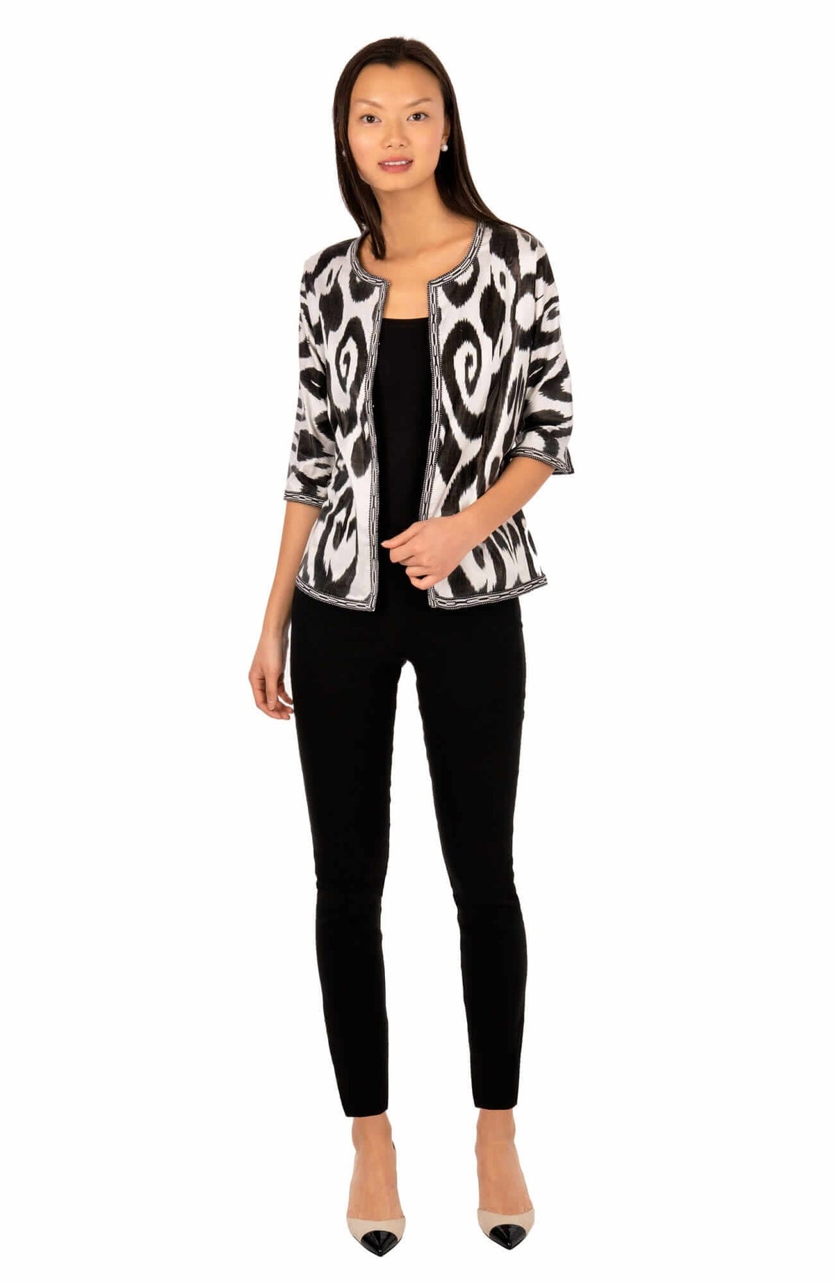 Hand Woven Silk Ikat Jacket Black White