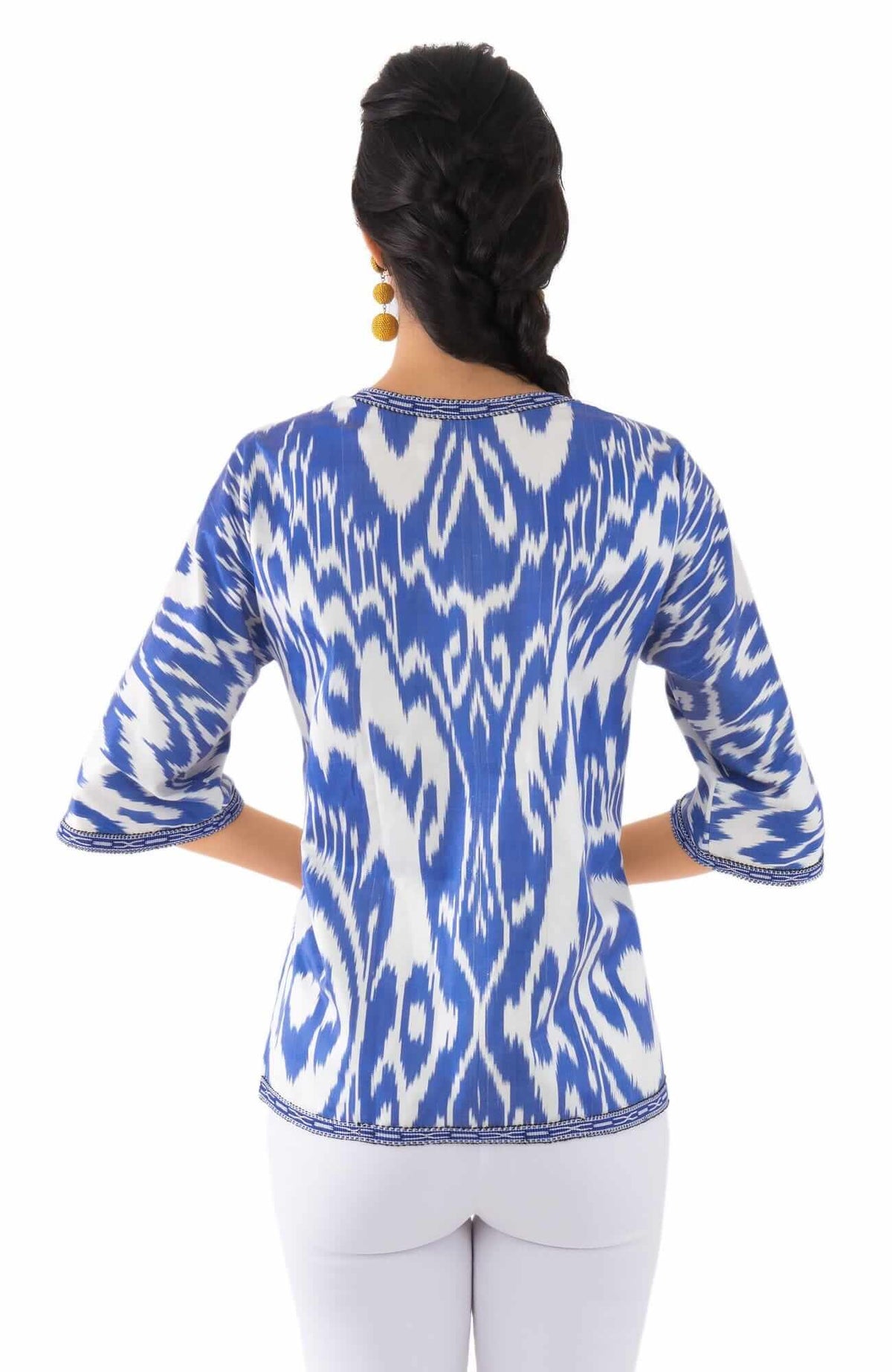 Hand Woven Silk Ikat Jacket Blue White