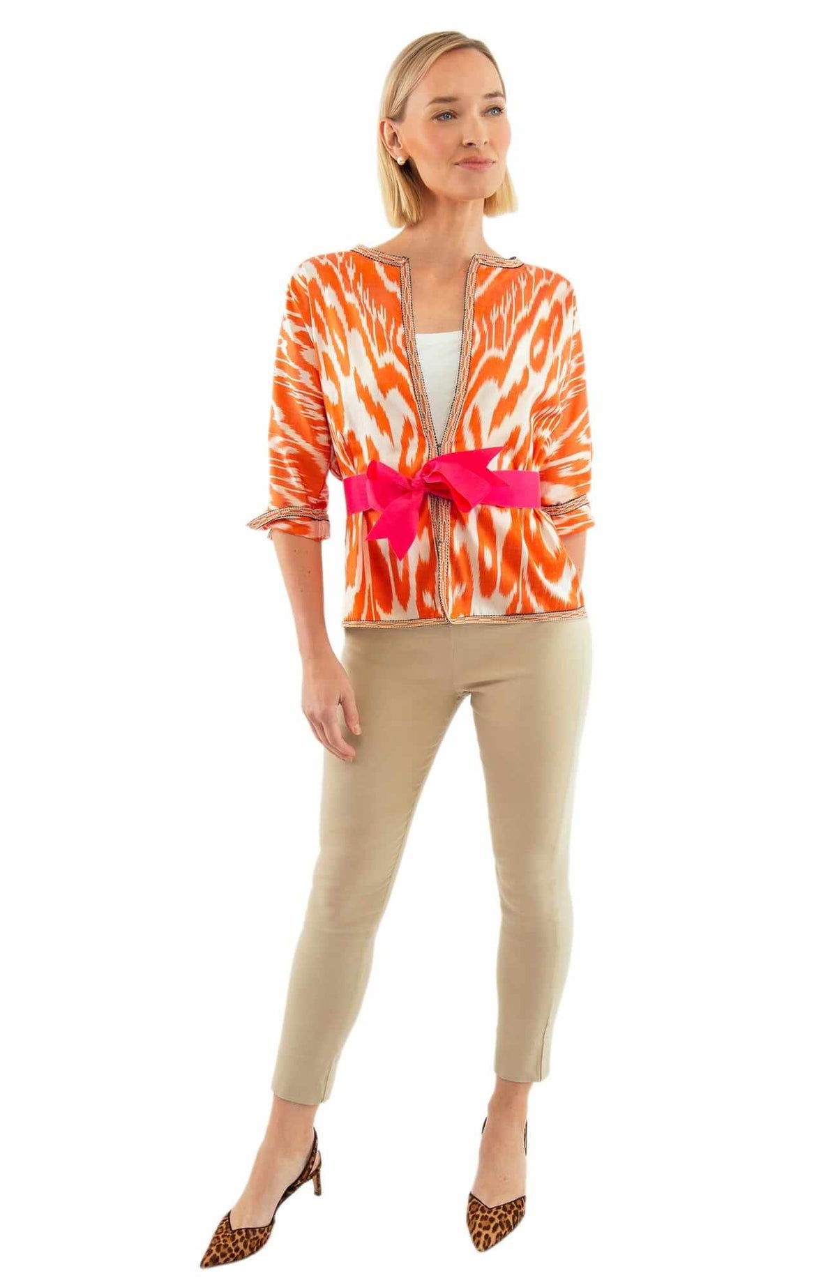 Hand Woven Silk Ikat Jacket Orange White