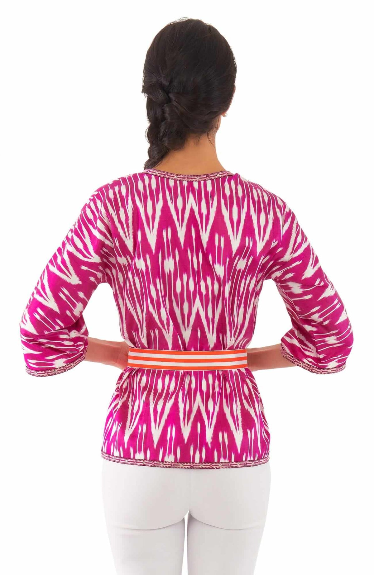 Hand Woven Silk Ikat Jacket Pink White