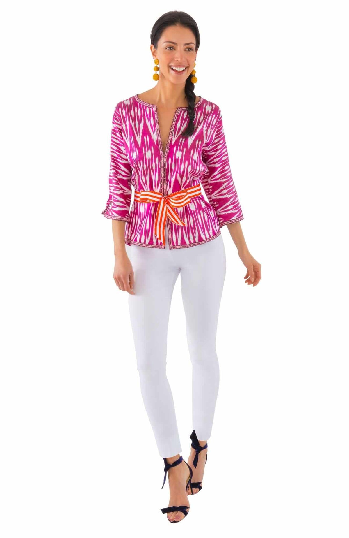 Hand Woven Silk Ikat Jacket Pink White