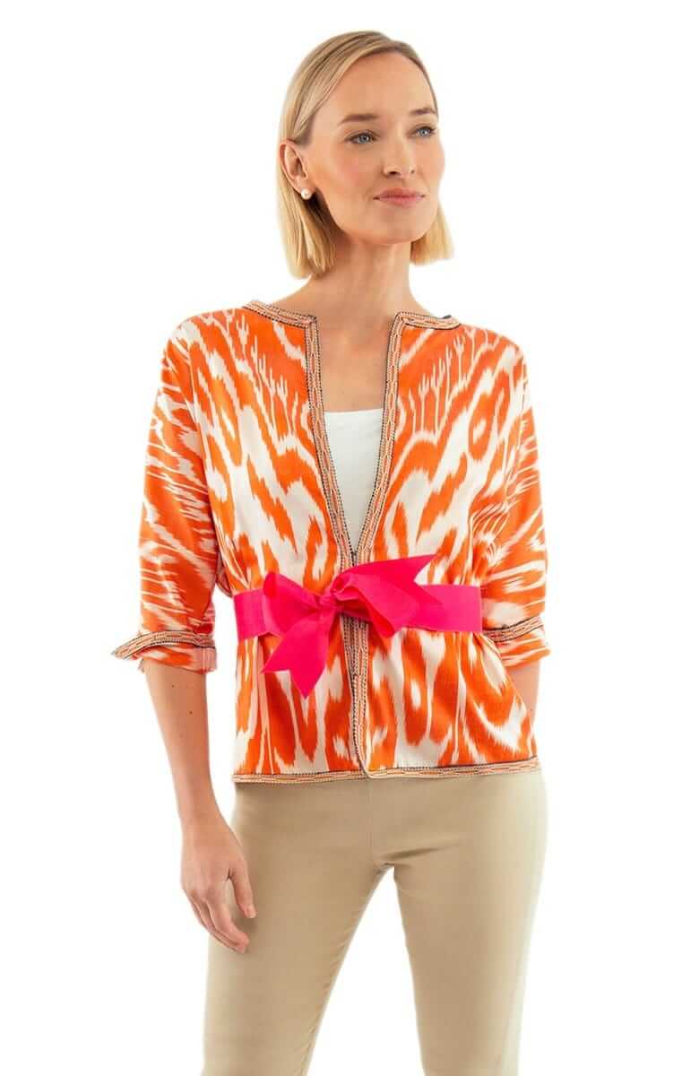 Hand Woven Silk Ikat Jacket Orange White