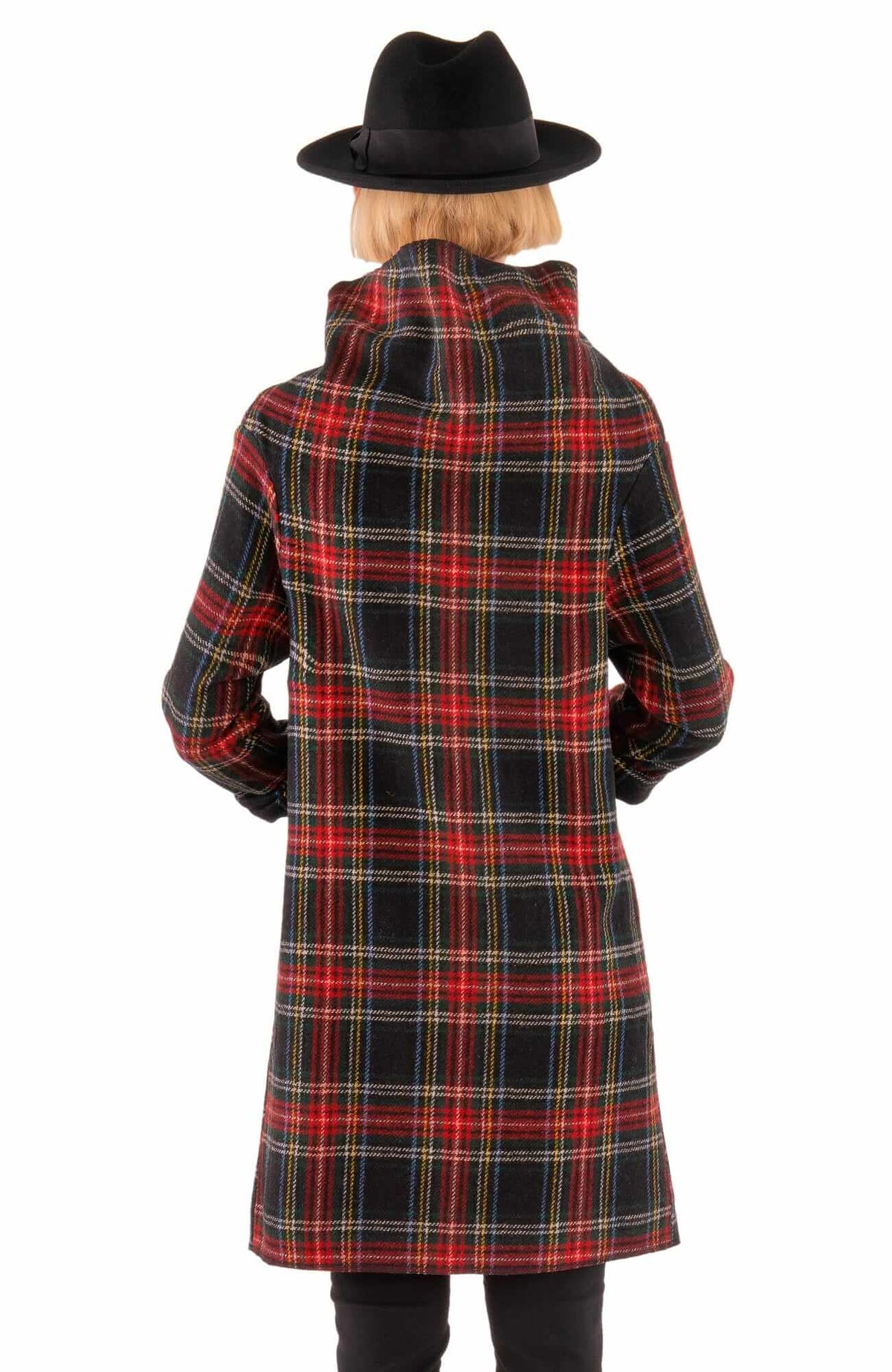 Plaid Wrap Coat With Shawl Collar - Duke Of York - Final Sale Navy Multi