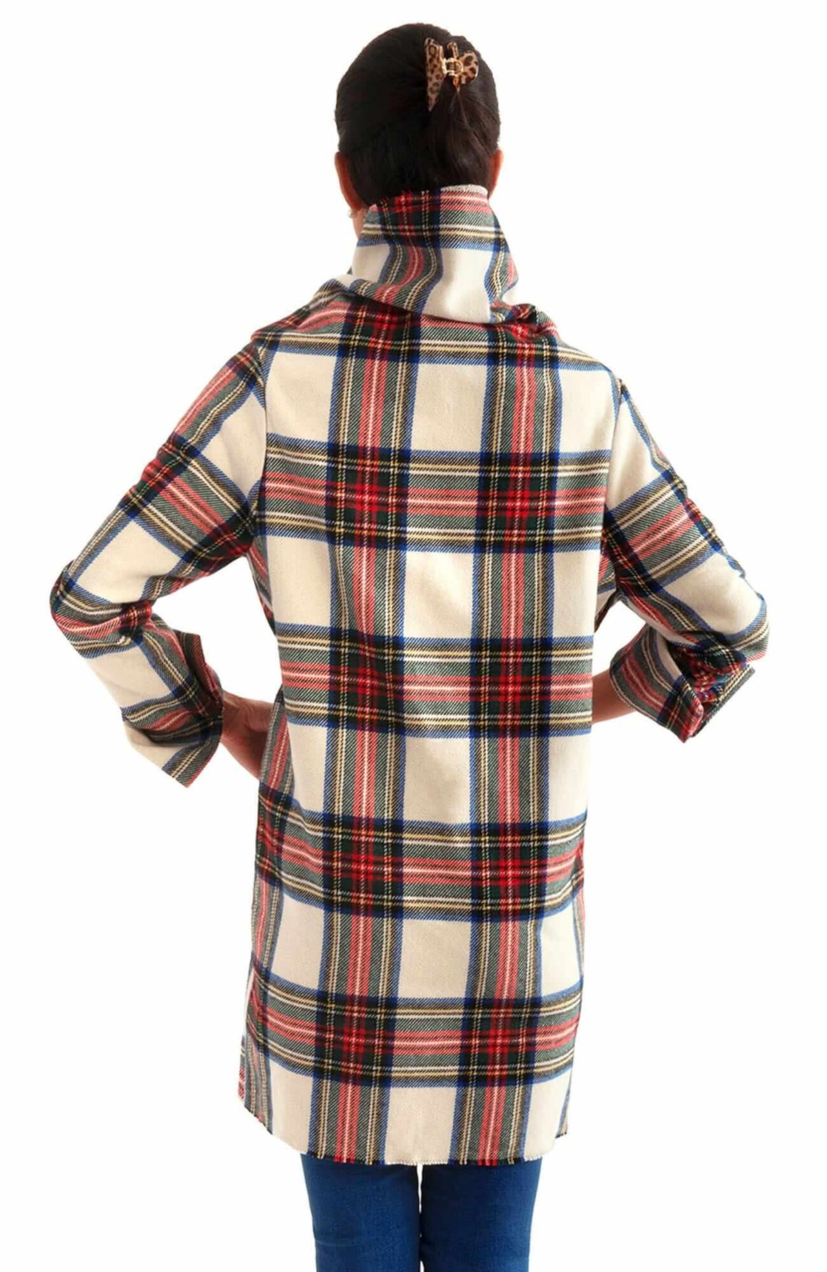 Plaid Wrap Coat With Shawl Collar - Duke Of York - Final Sale White Multi