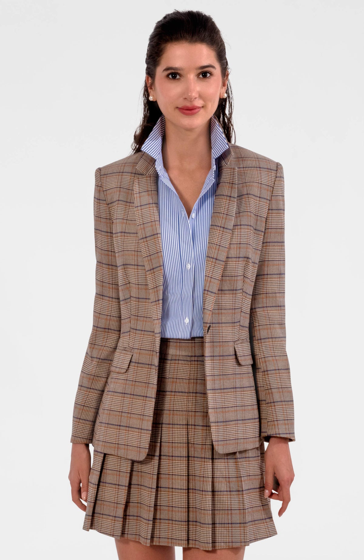 Preppy Plaid Blazer - Khaki Khaki Navy Plaid