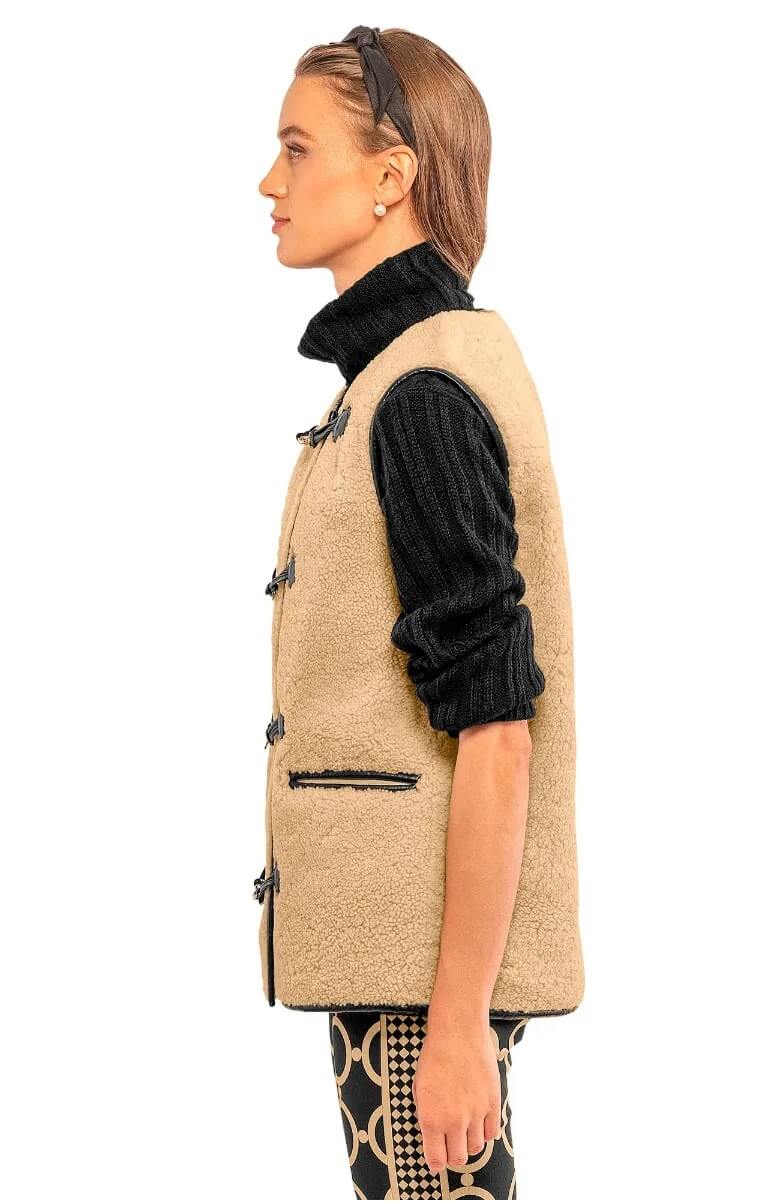 Shearling Boxy Vest Khaki