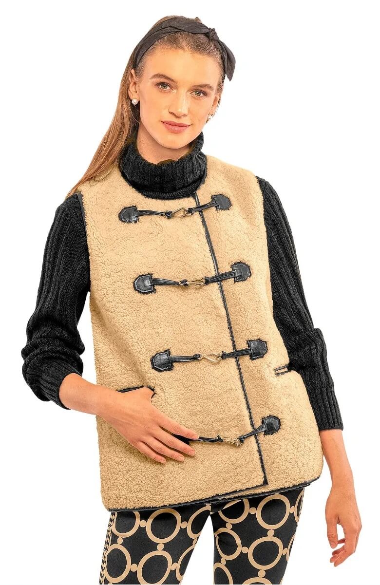 Shearling Boxy Vest Khaki