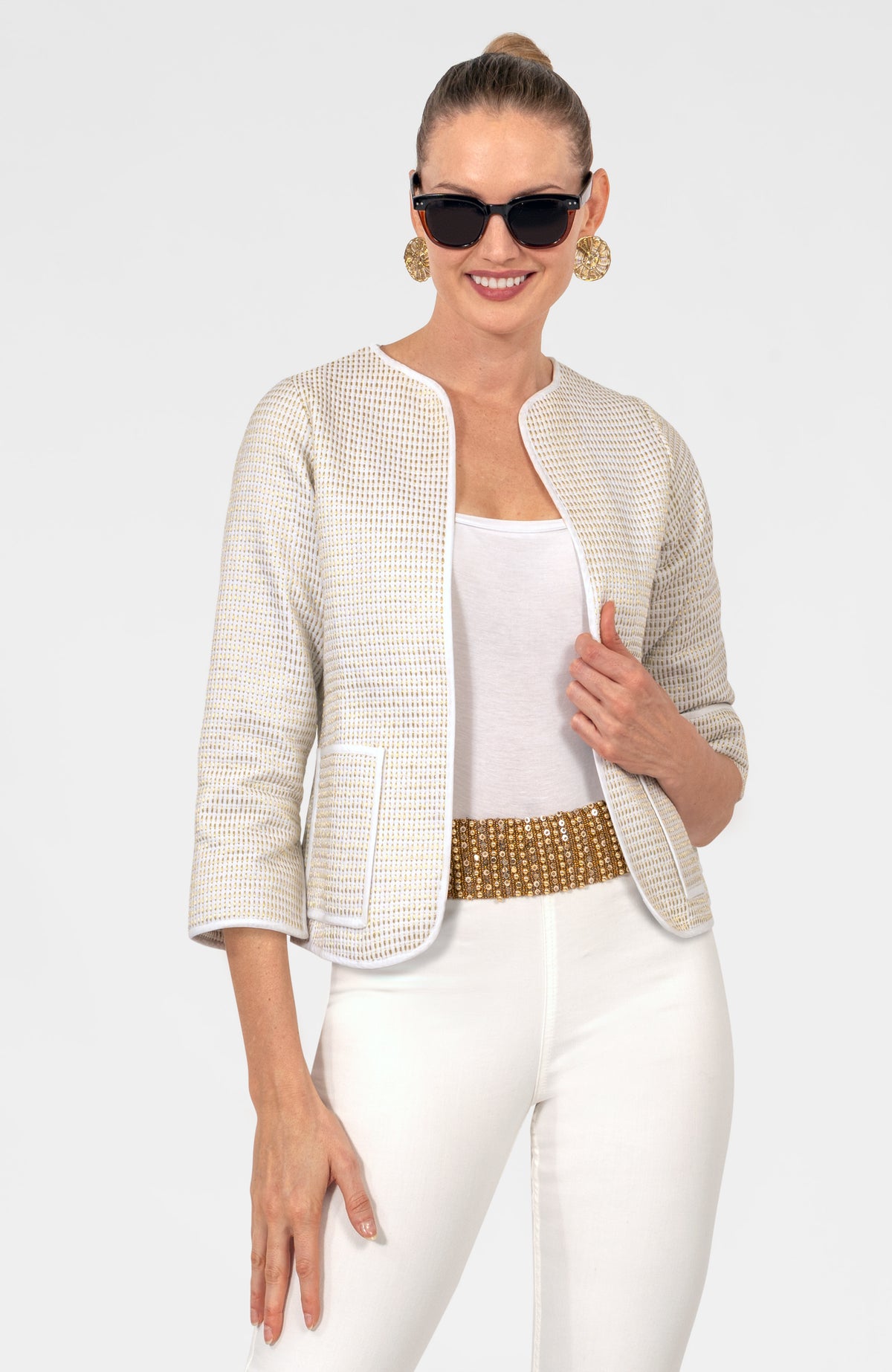 Trapunto Tango Embroidered Jacket White Gold