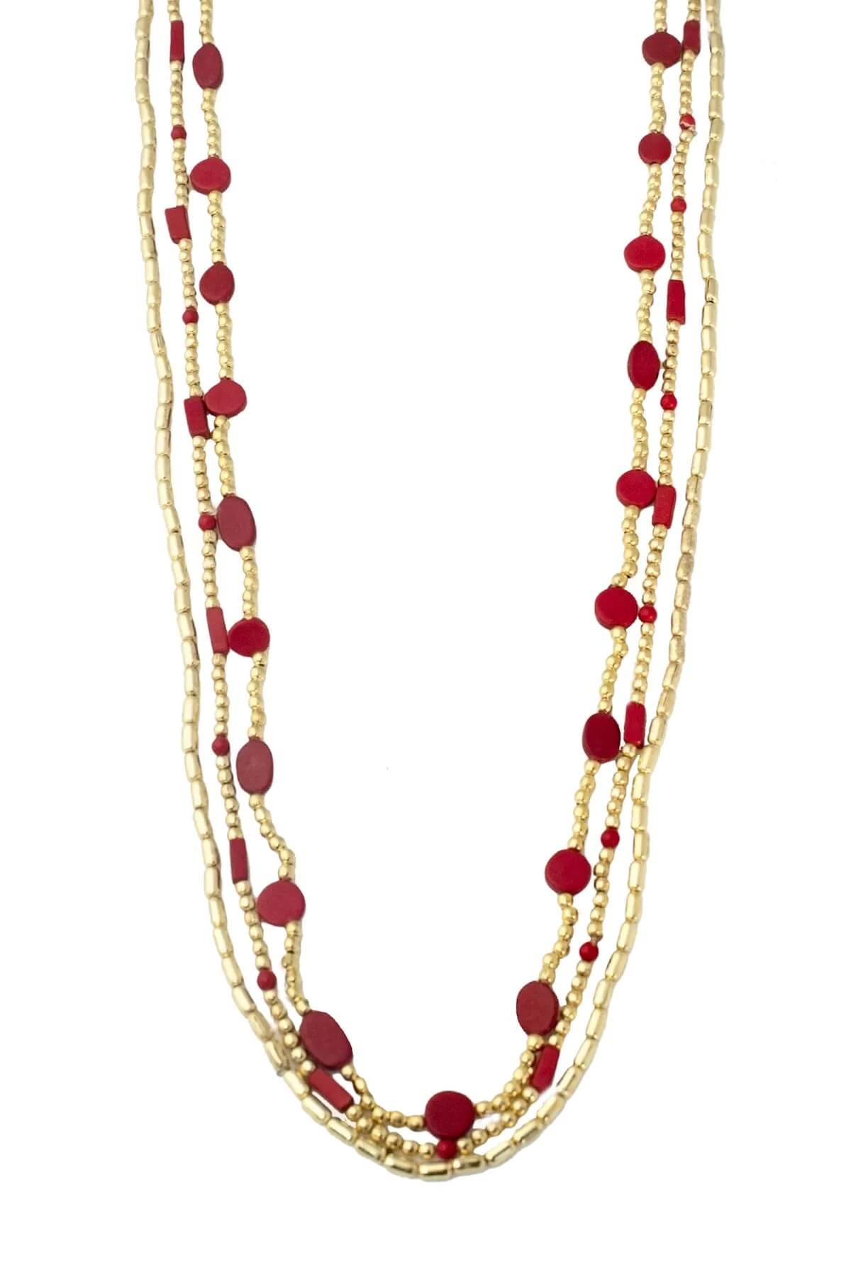 &quot;The Trio&quot; Necklace Coral Gold One Size